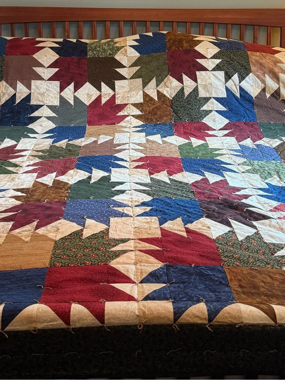 Handmade Cozy Tied California King sized Multicolor Patchwork Quilt